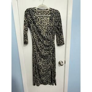 Y2k Vintage Dress Small Faux Wrap Black Gold Whimsygoth 3/4 Sleeve Office Siren